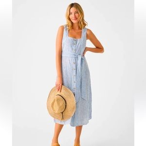Faherty blue and white striped linen square neck sun dress
